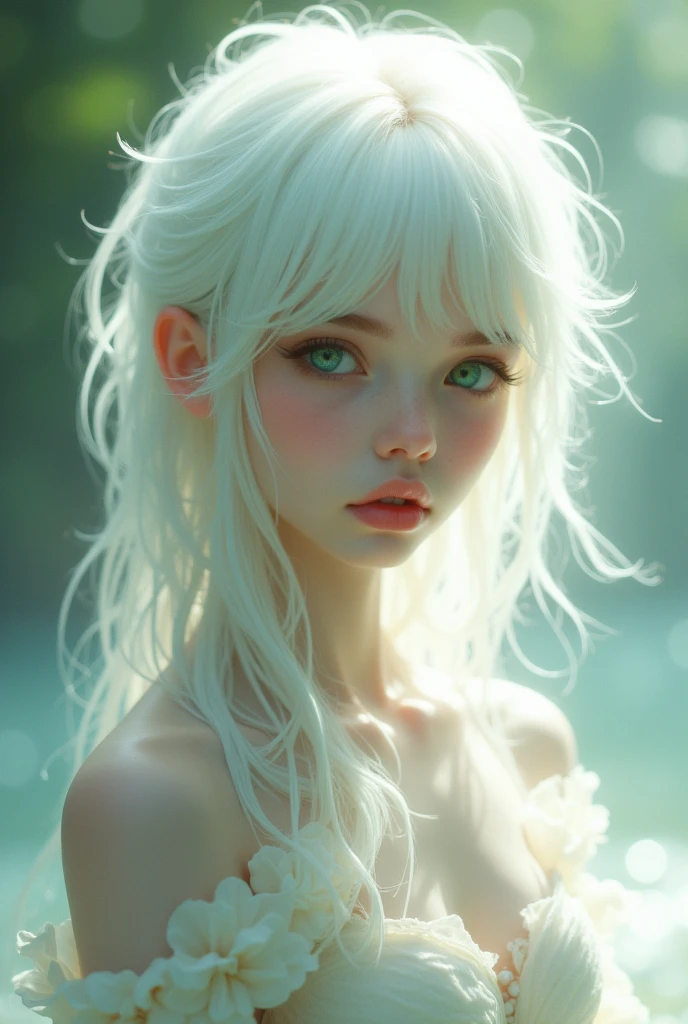 Beautuful Women,water play,whaite hair,drools,closeup of face,frontage,k hd,roll eyes,is shy,Be red in the face,Bigchest