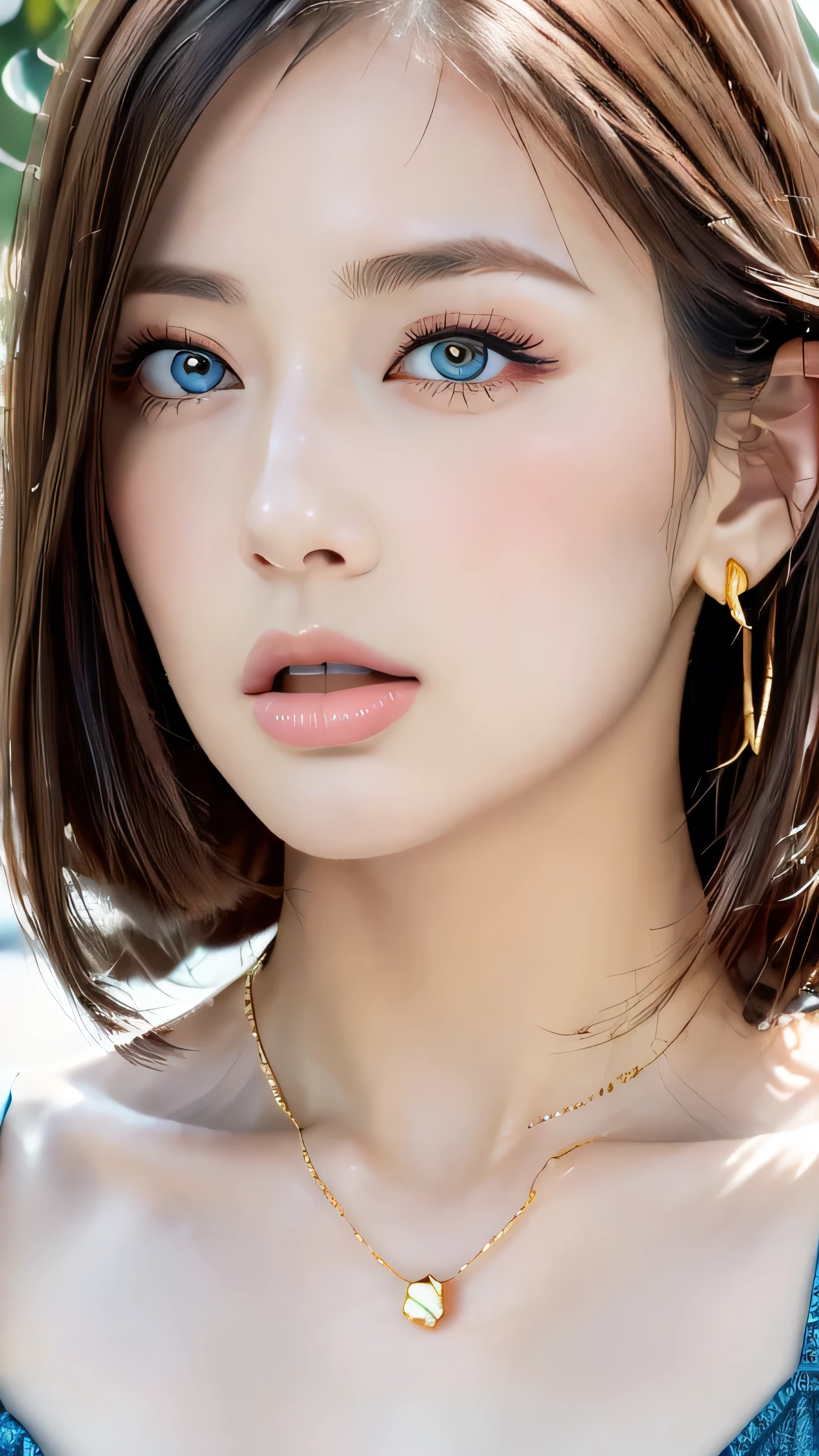 (masterpiece:1.3), (8k, Realistic, RAW Photos, Best image quality: 1.4), Japanese, (1 girl), Beautiful Face, (Lively Faces), (Random color straight long hair:1.3), Beautiful hairstyle, Realistic eyes, Droopy eyes、Beautiful Eyes, (Realistic Skin), Beautiful Skin, charm, Ultra-high resolution, Attention to detail, Golden Ratio, Detail Makeup、Completely naked、The clavicle is visible、Daytime、look up、look up、Open your mouth a little、Sticking out tongue、Yellow eyeshadow、Long eyelashes、Sharp eyes、Zoom Face、blue eyes、Mesh Hair Color、Moles around the mouth、ring earrings、Gorgeous Gold Necklace、Giant Diamond、Sticking out tongue、Looking down from above