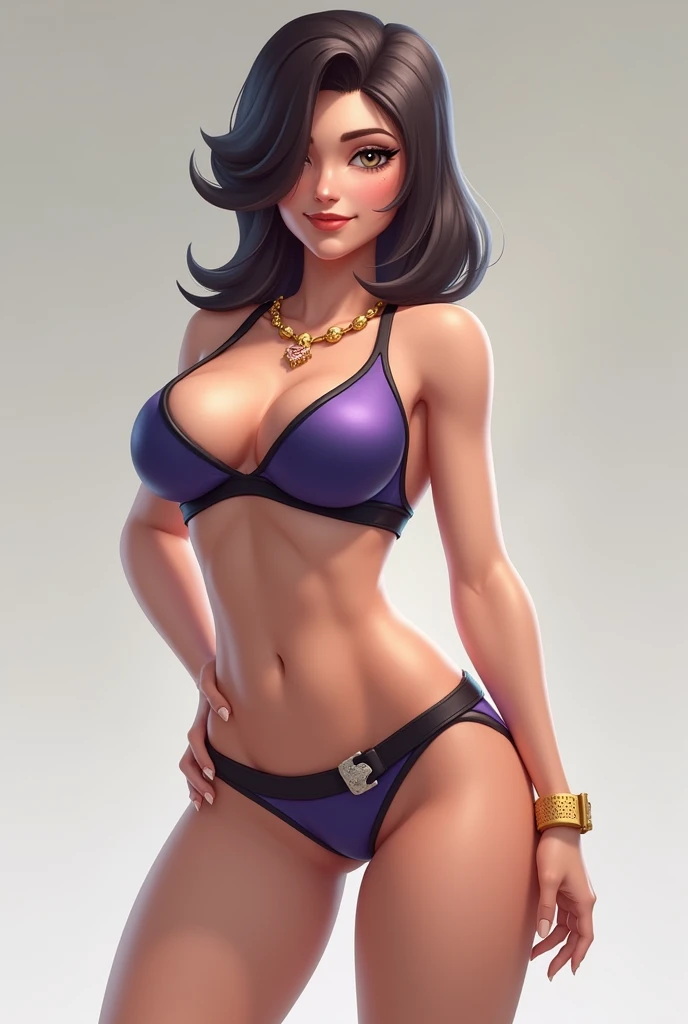 (1 girl:1.2) , (whole body:1.3) , (standing:1.3) , sensual pose, sfw, (medium hair:1.2) , realistic face, very detailed, (absurdres:1.2) , (facing the camera:1.3) , (beauty) , long eyebrows, bochechas, pele rosada, calmo, iluminado, 8k (bikini blue:1.2) , (blue hair:1.2), (brown eyes:1.2), (wavy hair:1.2), (pale skin:1.3), (florest:1.2) , smiling, lipstick (elf ears:1.3) , (sensual pose:1.2), curvy, thick thighs (huge breasts:1.2)
