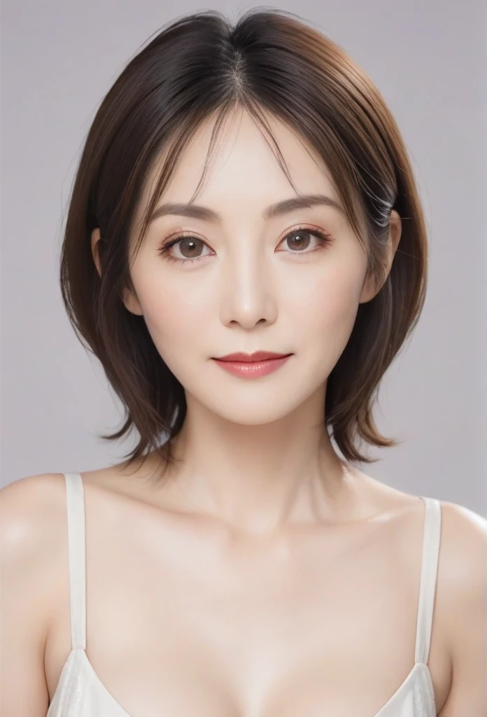 High resolution, Shortcuts, Mature Woman,((Center Parting)),50-year-old women,masterpiece, Highest quality, Ultra high definition, Textured skin, Droopy eyes,Thin lips,black eye,((Mole under left lip)),Thin eyebrows,Thin eyebrows,Japan female in her 60s,Narrow forehead,((Too thin,Too thin eyebrows)),Loose jaw,Low Nose,Deep-set eyelids,Amazing droopy eyes