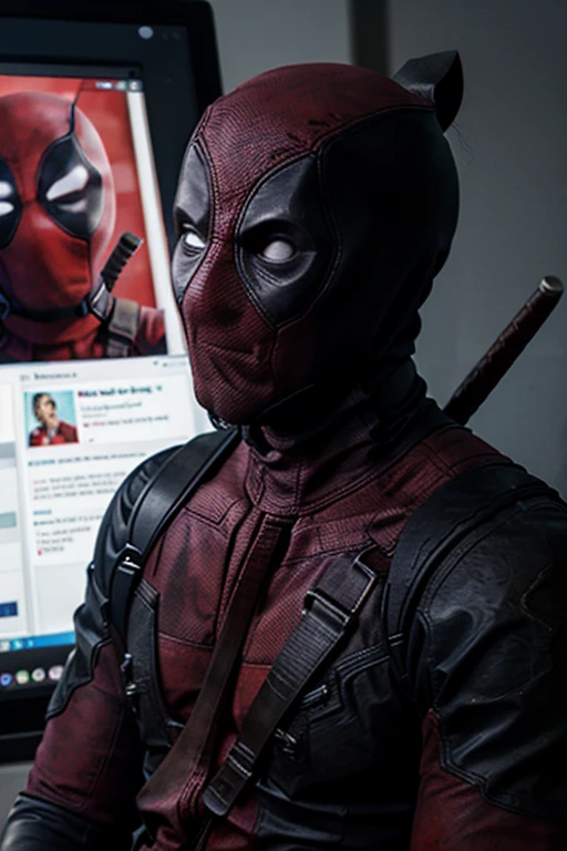 Teachers using technology (Zoom) with Deadpool watching and making sarcastic comments.