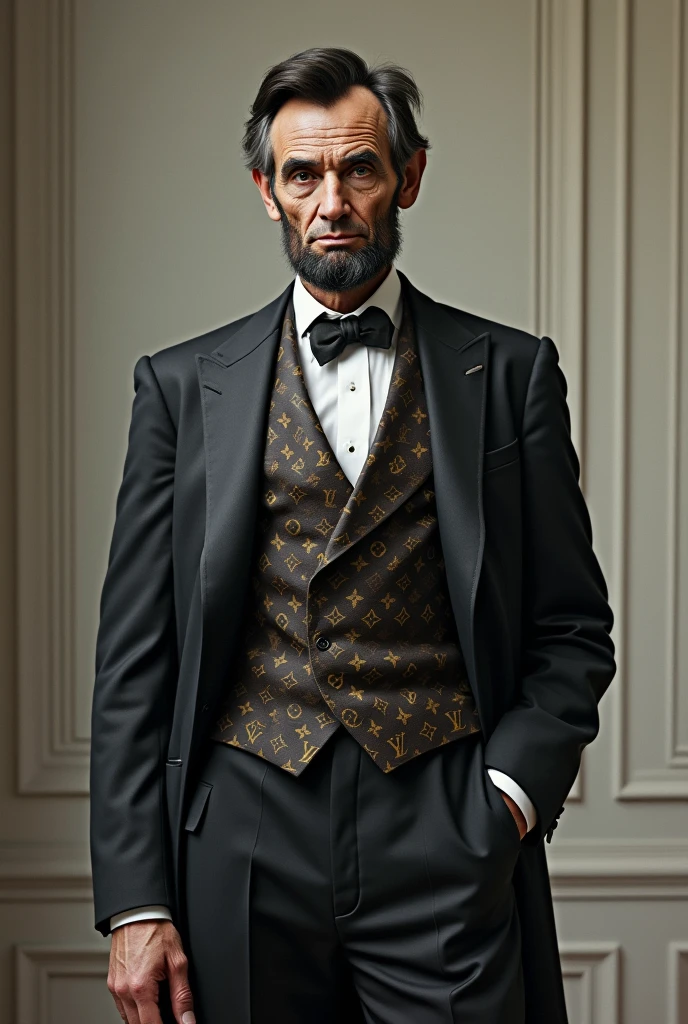 A magazine fashion photo of Abraham Lincoln posing in urban streetwear