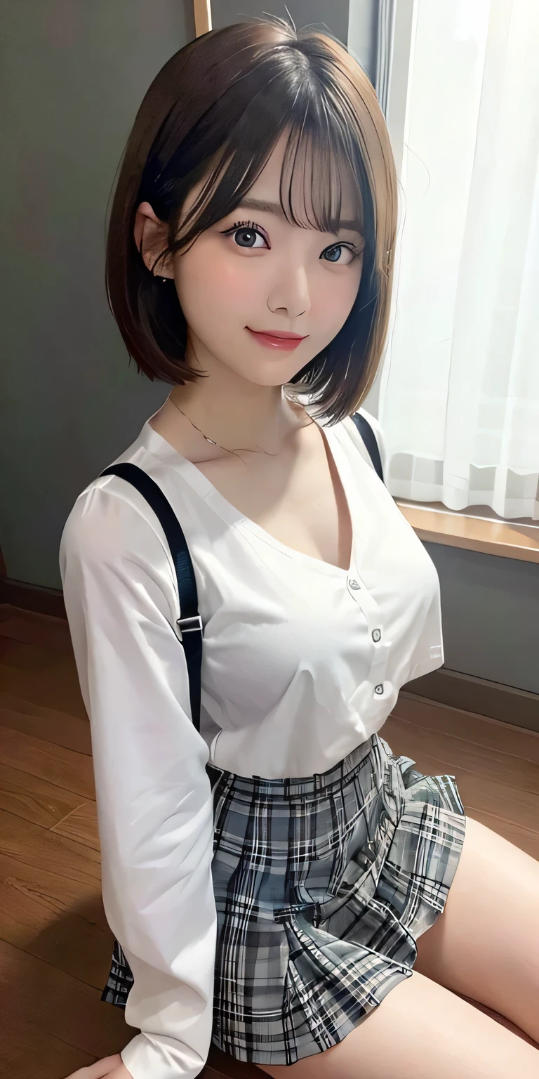 Match the color and length of the skirt、Unified to dark checkered green