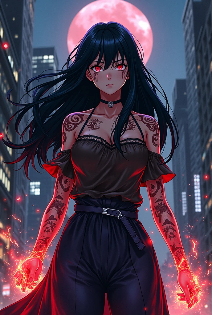 At night, on the street, red moon, there is a female zombie, white eyes, black hair, sharp claws, face super detail, no blood, rubble, firelight, ruins, super high detail, high real, 4K, chiaroscuro, super high detail