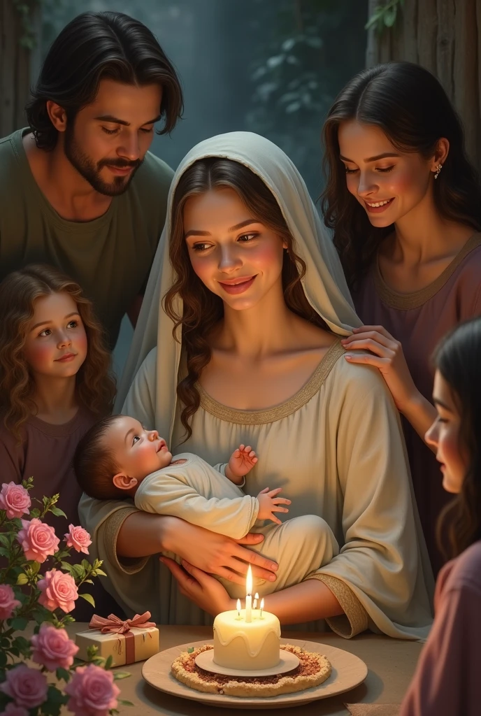 a scenario where Our Lady, with a radiant smile and a heart full of compassion, is helping a group of people in need. Describe how She approaches each one, offering comfort, support and consolation. Show how Your presence lights up the room and deeply touches those around You. Portray the genuine joy on Her face as She shares words of encouragement and performs small acts of kindness. How Our Lady's presence inspires and transforms the lives of those she helps? Explore the impact of His assistance and the feeling of gratitude that spreads among people.