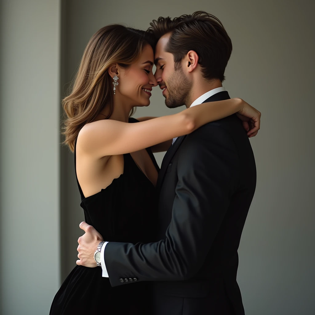 a son and his beautiful and slender mother slow dancing with the son's hand on his mother's ass and passionately kissing