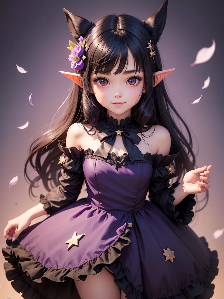 Very beautiful 7 year old girl, glowing eyes, full body portrait, wearing a discreet dress, zoom, sexy face, sexy eyes, smiling mouth, glowing eyes, crystal eyes, super realistic, super detailed