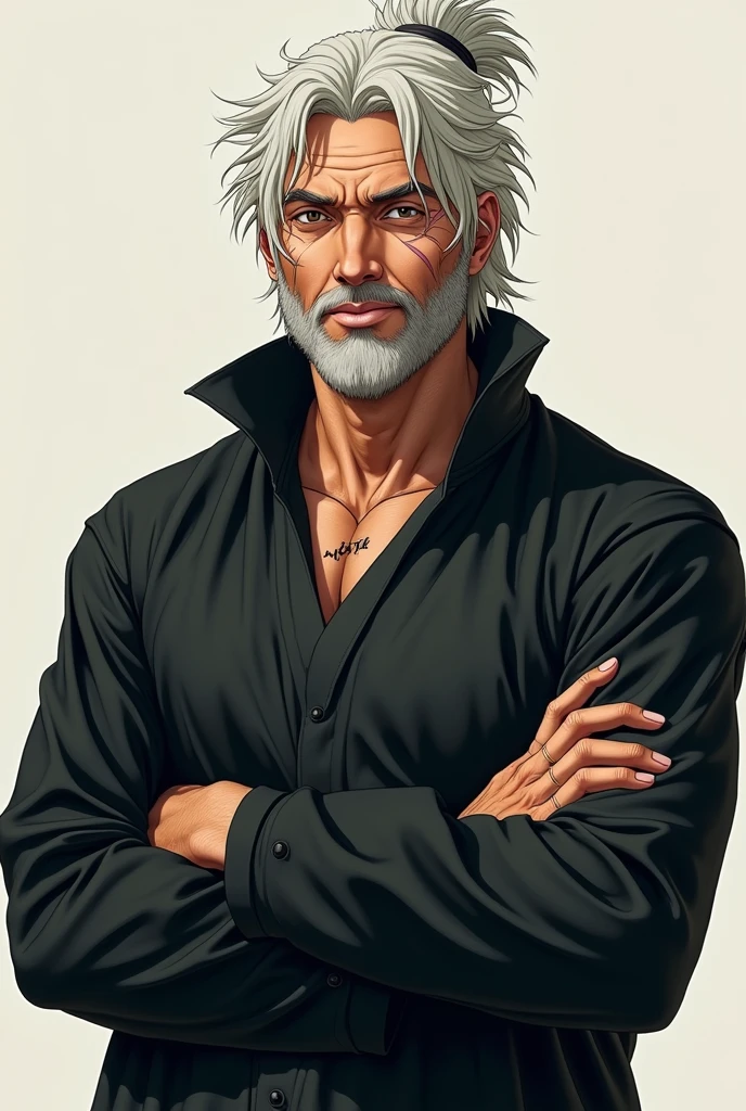This old man,long whitr hair,white mustache,Wearing black Chinese Hanfu,Immerse yourself in ancient Chinese temples,musculature,(Vicissitudes 1.5),(Anime character 1.5)