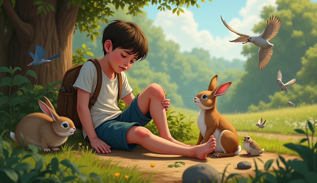 Lucas find a squirrel and a rabbit, who help him look for clues