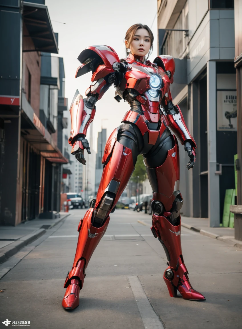 หญิงสาวเกาหลีที่beautifulงาม, Black and red iron man suit,((robot)), full metal armor, Mechanism Textured skin, Superb details, Highly detailed, High quality, best quality, high resolution, 1080P, hard disk, beautiful,(Cyborg),(Breast missile),(Machine guns from both hands),ผู้หญิงCyborgแสนbeautiful,เมชาCyborgเกิร์ล,Battle Mode,A girl with a machine body,เธอสวมชุดrobotต่อสู้พร้อมอาวุธ,Full body shot