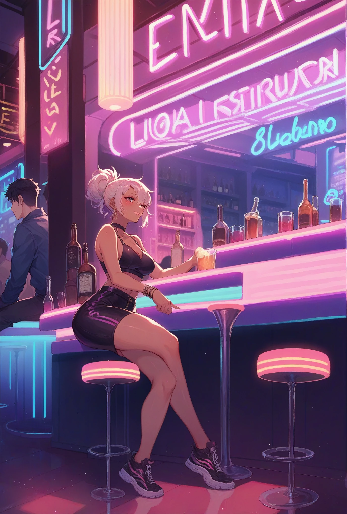 nightclub, techno theme, neon lights, background, no people, empty, bar, closed bar, bar background, scene,