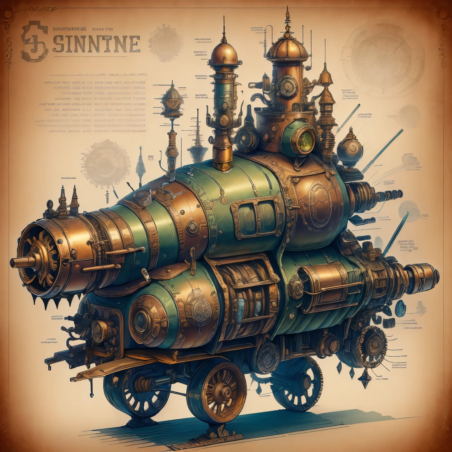 Steampunk Schematics complicated  minitown on tank