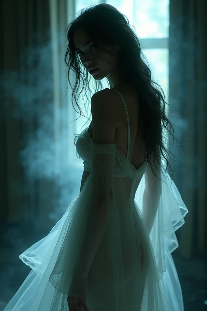 High quality image :1.3, 8k or 4k picture, witch,bloody ghost (ghost) sexy adult ghost, name (lucy) perfect skin toned 1.3, nasty breasts 1.6, unbuttoned blouse, perfect cute face 2.0,( thick thighs) high quality skin texture 2.0 ( scarry ghost ), dark room ( sexy ghost body) big size breasts, wearing silky clothes ( highly detailed fabric) realistic ghost girl (sexy body & sexy face and boobs) loving boobs, light vintage photo effect (cinematic movie photography) highly textured (8k quality 1.6) (ghost girl) witch 1.4