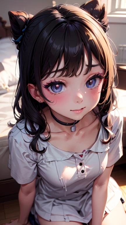 Anime girl lying on bed，Sleepy eyes, drawn in anime painter studio, Anime girl wearing black dress, made with anime painter studio, Digital anime illustration, va-11 hall-a, anime moe art style, anime styled digital art, hanayamata, digital art from danganronpa, chiaki nanami from danganronpa