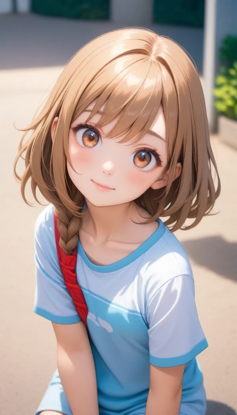high resolution、Highest quality、Absurd、信じられないほどAbsurd、Game CG、landscape/landscape、Available Light、薄暗いlandscape、Masterpiece、Highest quality、Source Anime、
1 Girl、solo、Are standing、Cowboy Shot、smile、Grin、Blushing、Tilt your head、Flat chest、Brown Hair、short hair、Purple Eye、Disheveled Hair、、 Outdoor、Pool