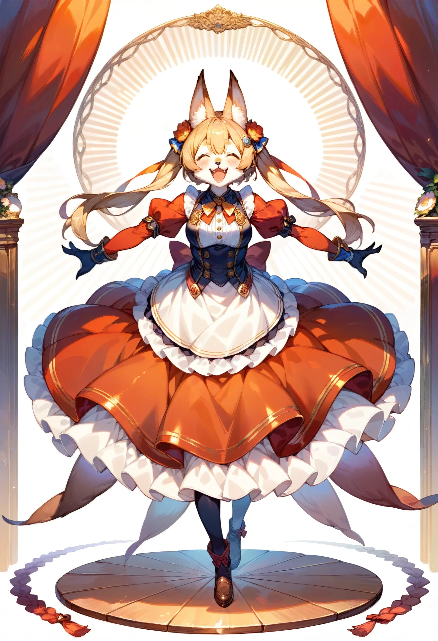 cover page, Detailed background(1girl, kemono, furry anthro, full body)A Western, Happy, joyful(Photos of solo travelers),