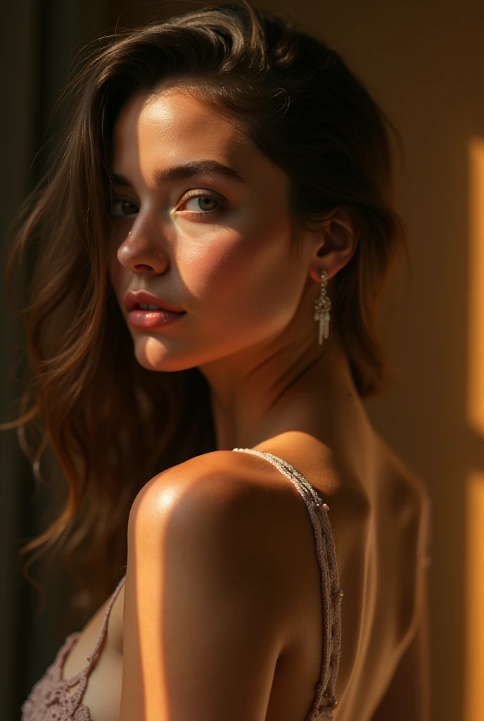 (((ultra realistic))) Photo, masterpiece, top quality, (pale skin), (Ultra detailed face and eyes:1.3), 1 girl, Adult, In Lifchik, ((Eye makeup, pink mascara)), ((large detailed lips)), ((pink wavy hair)), ((Chyolka)) , (Natural breasts), Slim waist. ((Posing)), photoshoot, studio (contour lighting), (The play of light and shadows), depth of field, bokeh, (special attention to skin detail: 1.2), Detailed leather texture, skin pores. (Light atmosphere of the frame. Color range - delicate, Bright, Yellow tones), UDR, ((Film grain)), ((rays)), (Glare), ((Photo from the back)) , ultra detialed,