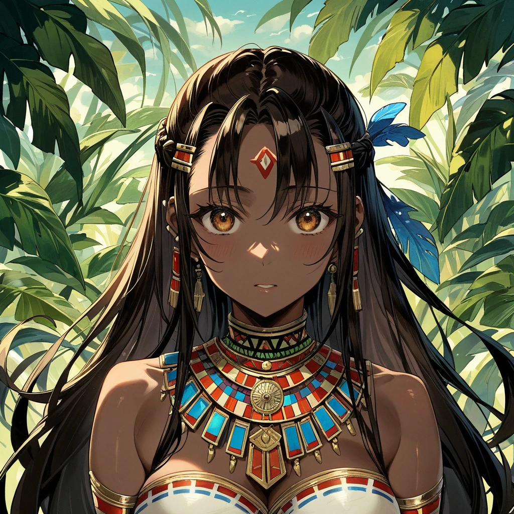 ((Highest quality)), ((masterpiece)), (detailed), （Perfect Face）、The woman is Yuuki Asuna, who has become an African tribal woman in body and mind, with dark brown skin, African hairstyle, and an engagement ring.、Woman gives blowjob to African tribal man&#39;s dick