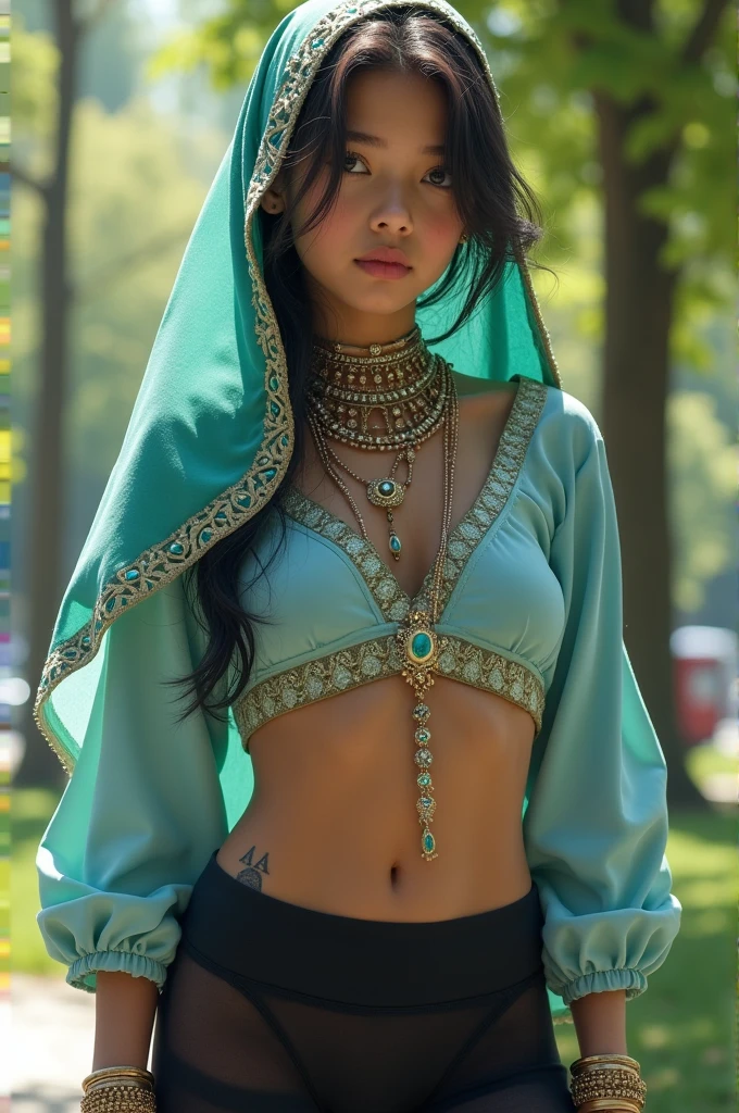 (best quality,4k,8k,highres,masterpiece:1.2),ultra-detailed,(realistic,photorealistic,photo-realistic:1.37),arab girl in arab dresses,ornate and vibrant patterns,expressive eyes and captivating smile,traditional headscarf and jewelry,flowing and intricate designs on the dresses and hijabs,delicate embroidery and beading,graceful posture and confident demeanor,dreamy desert landscape as the background,sunlight casting a warm glow on the scene,artsy and colorful depiction,portraits,rich and earthy color palette,lens flare effects,gorgeous sand dunes in the distance,intertwined culture and tradition,contemporary and traditional fusion,modern take on arab fashion,celebration of diversity and beauty,refined and elegant style,attention to cultural details, naked, open leg ((no panties, No bra))