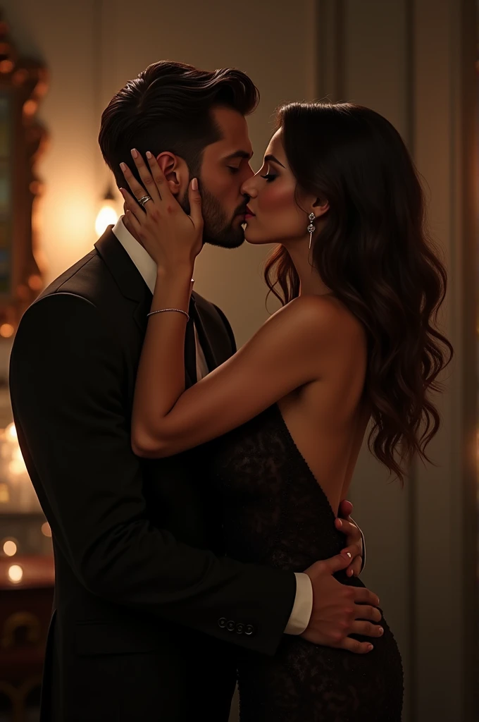 Busty indian milf with big boobs and ass kissing a muslim guy