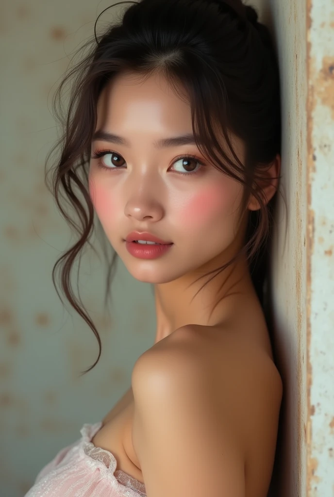 portrait belle brunette, haut du corp, épaules nues, portrait High résolution, realism, real human