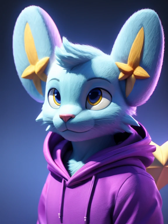  Furry, Cat, shinx, male, Wearing a Hoodie, many pink and violet peony flowers, blue background, highy detailed, hyperrealisti, 3d, octane rendering, shiny colors, digitalpainting, trend in artstation, sharp focus,