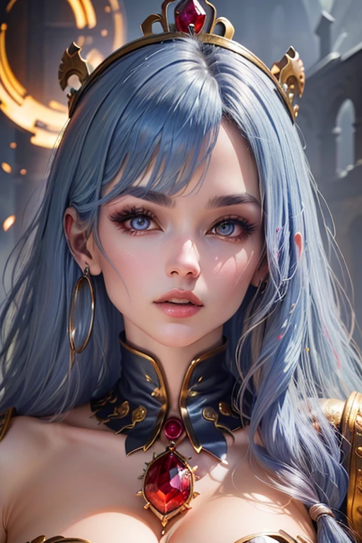 (nsfw), A young and breathtakingly beautiful woman, with hair reaching ethereal lengths, is depicted in a solo portrait. She is clad in immaculate white armor, a symbol of Tokyo Fashion's allure, as she gazes at an unseen object in the Cosmos. The image is rendered with the highest quality and an ultra-high resolution, capturing every detail of her flawless features and the intricate design of her armor. The setting is the Cosmos, with a backdrop of the infinite stars and galaxies, perfectly contrasting her earthly beauty. The atmosphere is filled with a sense of mystery and wonder, with the vibrant colors of distant galaxies and nebulae ill