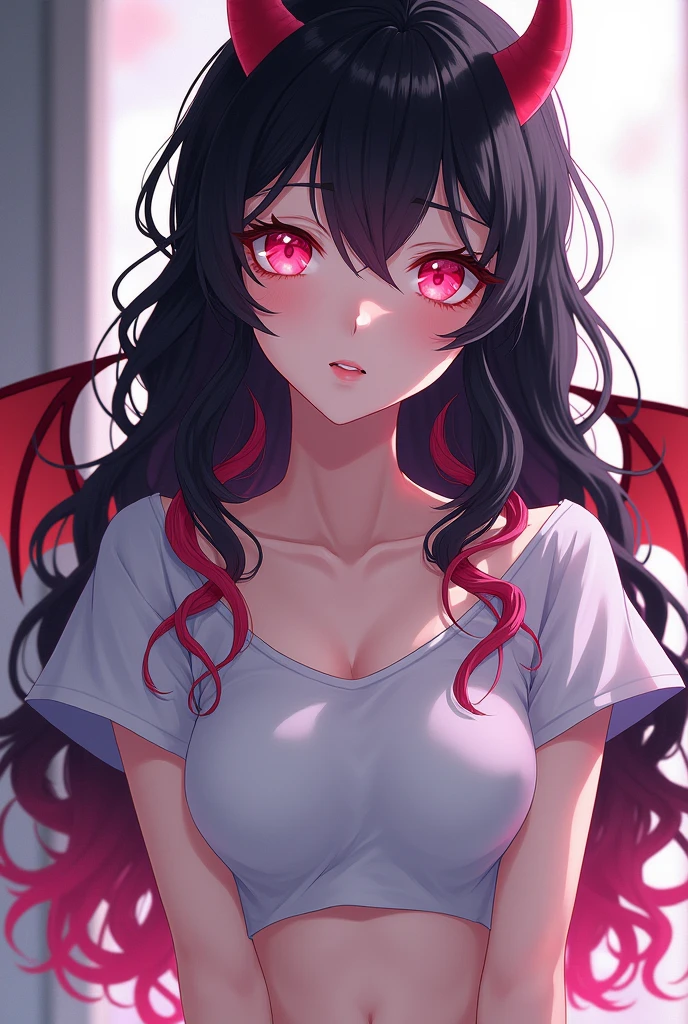 masterpiece, highest quality, 1girl, alone, yellow eyes, Red hair, demon girl, devil's tail, Demon Wing, small demon hornedium chest), twin tails, bangs,(naked),From before,pink nipples, spread her legs