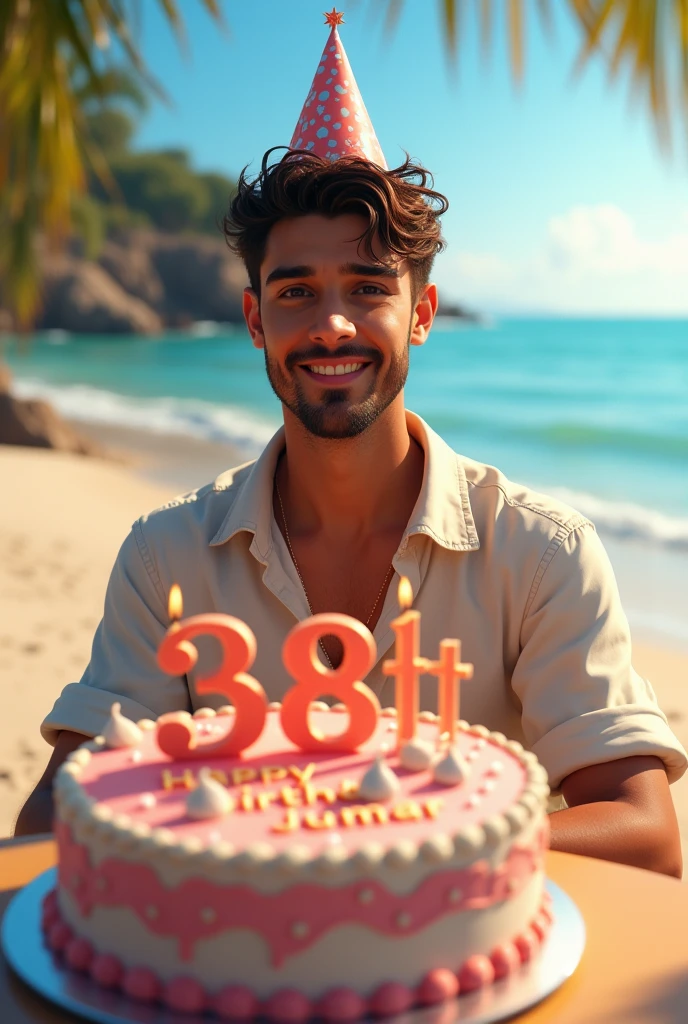 Happy birthday sign, gay man naked looking to the Sea, big cruise, gay flag, using the face in somebody body, by: Sam Oca 