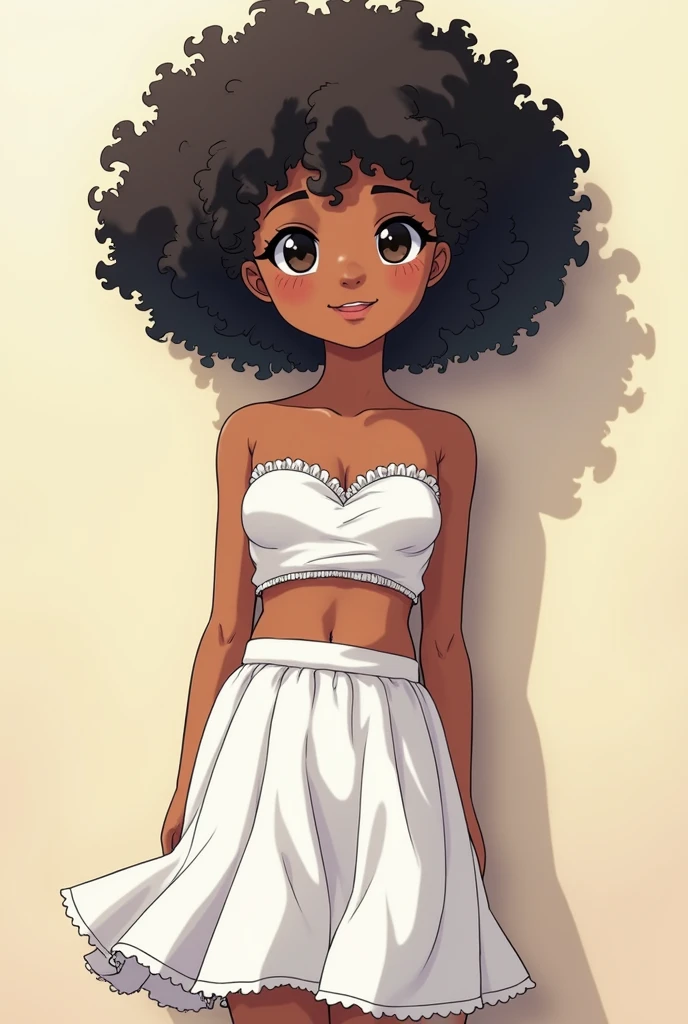 One girl, curly hair, blushed, black hair, turquoise_eyes, dark skin, sweating, flirty face, wet_dress, white_dress, transparent_dress, nipple, pussy, NSFW