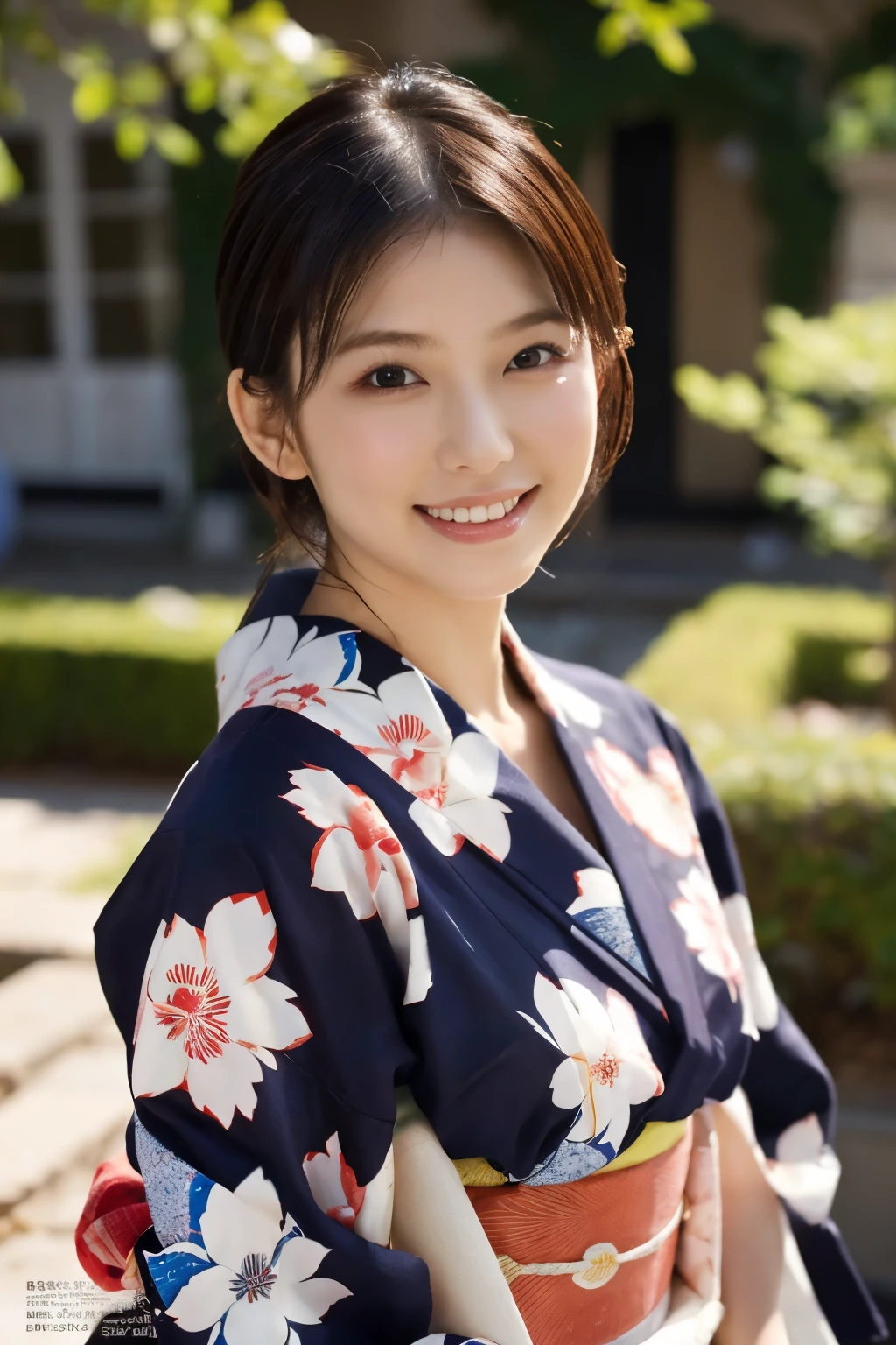 1 girl, (She wears a cute yukata:1.2), Very beautiful Japanese idol portraits,
(RAW Photos, Highest quality), (Realistic, Realistic:1.4), (masterpiece),
Very delicate and beautiful, Very detailed, 2k wallpaper, wonderful, finely, Very detailed CG Unity 8K wallpaper, Very detailed, High resolution, Soft Light,
Beautiful detailed girl, Very detailed目と顔, Beautiful and sophisticated nose, Beautiful and beautiful eyes, Cinema Lighting,
(Fashion magazine photography:1.3), (Outdoor), (Relax in the garden of an old French townhouse:1.3), (Colorful flowers),
(short hair),
Complete Anatomy, Slender body, Small breasts, smile, Sexy pose