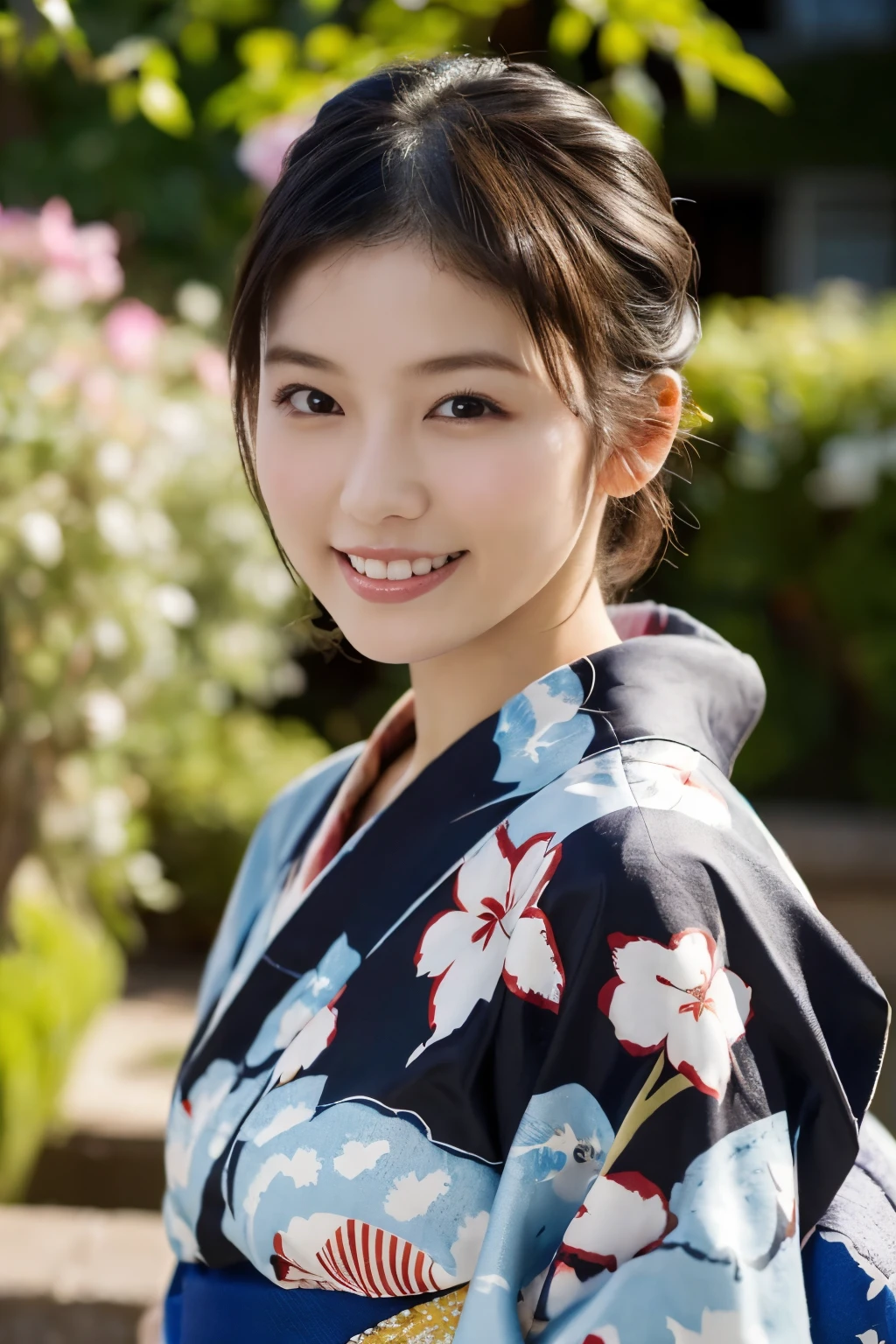 1 girl, (She wears a cute yukata:1.2), Very beautiful Japanese idol portraits,
(RAW Photos, Highest quality), (Realistic, Realistic:1.4), (masterpiece),
Very delicate and beautiful, Very detailed, 2k wallpaper, wonderful, finely, Very detailed CG Unity 8K wallpaper, Very detailed, High resolution, Soft Light,
Beautiful detailed girl, Very detailed目と顔, Beautiful and sophisticated nose, Beautiful and beautiful eyes, Cinema Lighting,
(Fashion magazine photography:1.3), (Outdoor), (Relax in the garden of an old French townhouse:1.3), (Colorful flowers),
(short hair),
Complete Anatomy, Slender body, Small breasts, smile, Sexy pose