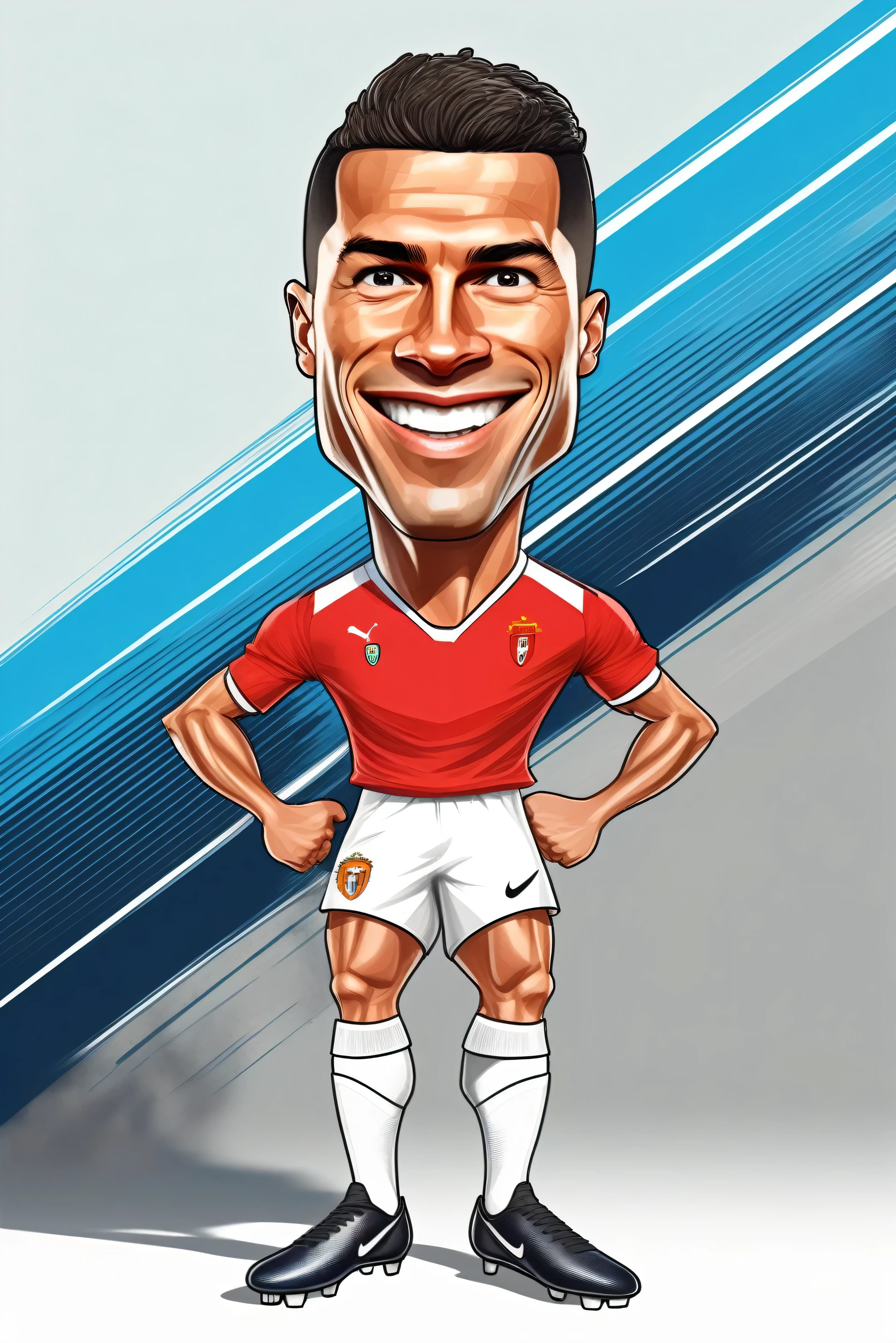a cartoon of a man in a red and white soccer uniform, portrait of cristiano ronaldo, caricature illustration, cartoon style, in cartoon style, in digital illustration style, in style of kyrill kotashev, soccer player cristiano ronaldo, Official illustration, por Thomas Scholes, digital illustration -, cristiano ronaldo, tony sart highly detailed