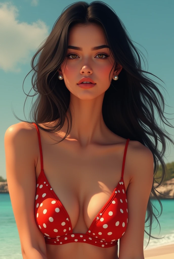 (Highest quality, 4K, 8k, High resolution, masterpiece: 1.2), (Very detailed, Realistic, Realistic:1.37)Seductive girl, Dressed in striking red and blue outfits, Standing in front of the window exuding an air of strength and determination. Her captivating eyes are exquisitely painted, Capture every sparkle and depth, Her lips are captivating and beautiful.. The attention to detail extends to the entire face., Each contour and feature is perfectly and meticulously rendered., Create a sense of hyper-realism that draws your audience in.
Girls' Clothing, Reminiscent of oil painting, It is a work of art in itself. material, Vivid brushstrokes skillfully expressed, Gives her overall look a dynamic feel. It is truly a reflection of the artist's talent., Show off your skilled techniques, (Browsing Caution:1.5), Bun hairstyle, Beautiful nipples, One beautiful woman, Realistic, Super detailed, High resolution, 8k wallpaper, Light brown hair, South Sea Beach, Sexy and bold swimsuit, Cute big ass, Sharp focus, Perfect dynamic composition, Beautiful, realistic and detailed eyes, Detailed hair, Fine and realistic skin texture, smile, Close-up portrait, Model body type, (Representative works: 1.3), (8k, Realistic, RAW Photos, Best image quality: 1.4), (30 year old mature woman),Small face, Beautiful Face, (Realistic Face),No makeup、Natural Makeup、light makeup、 (Dark brown, short hair: 1.3), Beautiful hairstyle, Realistic eyes, Beautiful attention to detail, (Realistic skin), Beautiful Skin, (sweater),、Bust B cup、 Confused, charm, 超High resolution, Ultra-realistic, High resolution, Golden Ratio, ff tifa、,Sunny day beach background,