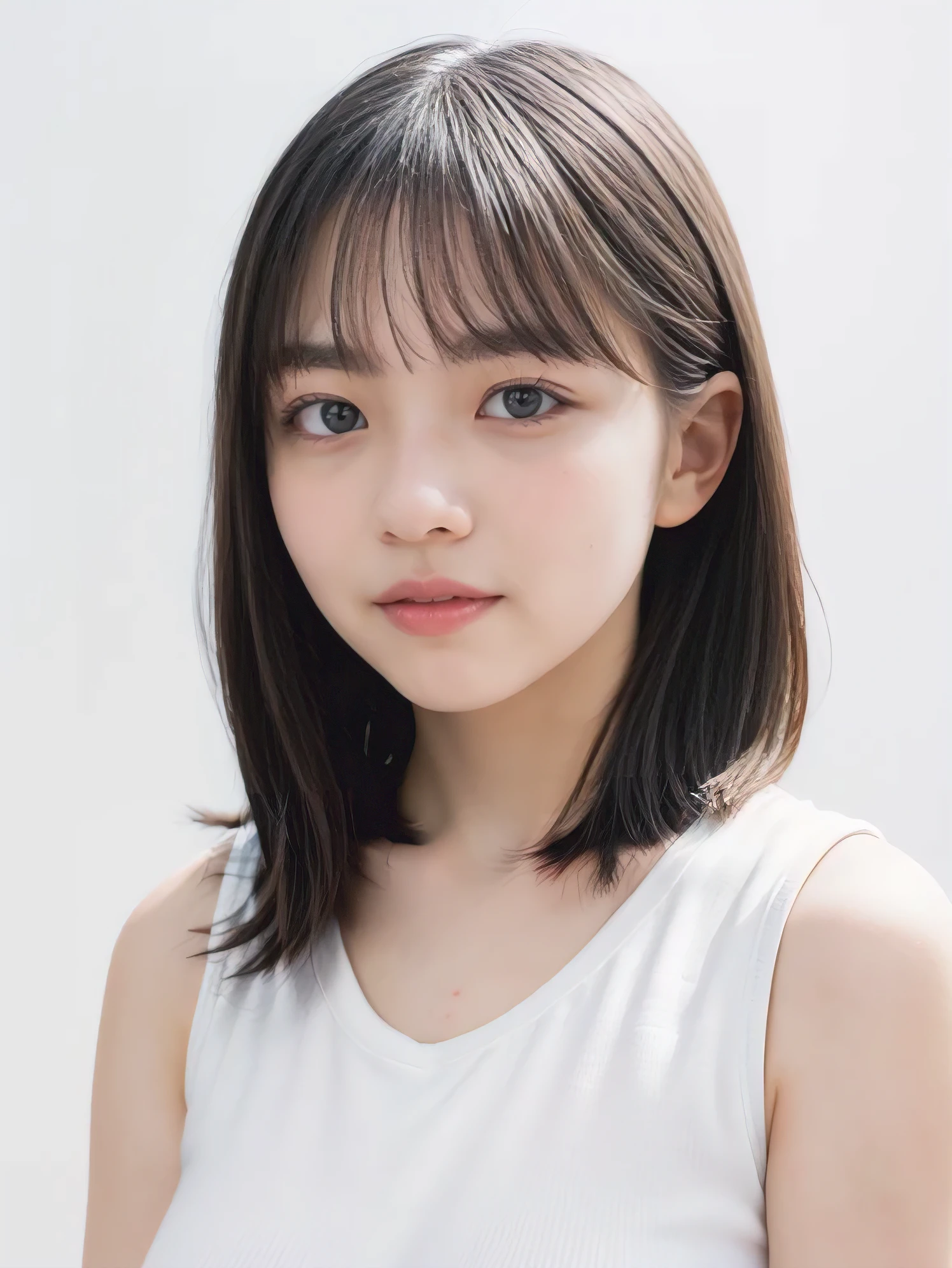 15 years old little girl, Wear a white top, short detailed hair,  star hairpins.
