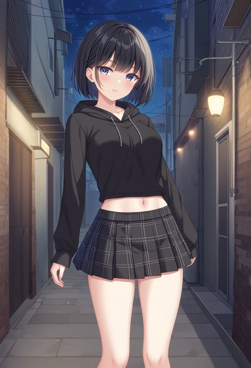alone,(((Anime Style:3,Mature Woman,Shyness,Flat Chest:1.3,80 years old,Fat))),Black Hair,Watery eye,short hair,Street corner of the park at night,(((embarrassed,Lift up own skirt,show sexy Panties))),Half-open mouth
