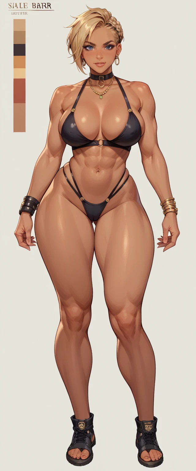 ((masterpiece)),(((best quality))), Halle Berry, tanned skin, ((character design sheet)), ((full body view)) illustration, sexy pose, Catalogue of sex slaves, 1girl, huge legs, huge Tits, 