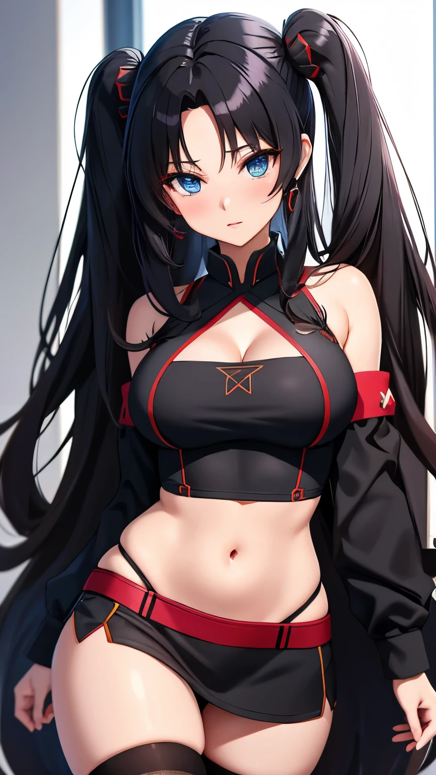 1 , 独奏, Rin Tohsaka, sexly, generate full body image, seios médios sexly e bem definidos, well defined blue eyes, make-up, aretes, 2 black head scarves, high resolution, blushful, jewel, slightly separated lips, Masterpiece artwork, precise, best qualityer, anime styling, アニメ, hyperdetailed, legs arms hands and feet well defined and detailed in the smallest details, black mini skirt below the belly button, long black knee high socks, mini blusa amarração vermelha com símbolo Tohsaka sem mangas com sensual cleavage, black elbow-length sleeves, red bow tie, thighs shoulders and belly on display, cintura fina e sexly, generate an image faithful to the prompt and the face and hair faithful to the original character, Bblack hair, face flushed with lust, sultry posing, tight pussy swollen with lust, well defined and well detailed in the smallest details, sensual cleavage, 4K, full hd, super resolution,
