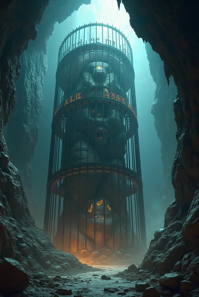 A very long and large worm with the face of a demigorgon bears its demigorgon-like mouth in a deep mysterious cave containing archaeological secrets centered in foreground, dark atmosphere, atmospheric lighting, cinematic lighting, best angle, ultra-detailed, intricate, dynamic angle, masterpiece, (scene lit by glowing ancient runes)=1.4,looking at viewer, fisheye lens