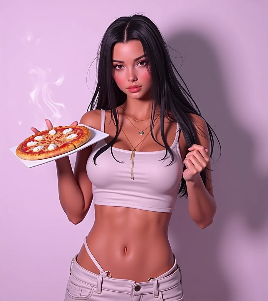 a pizza on top of a realistic 3D tray, ultra realistic, beautiful, juicy and delicious pizza 