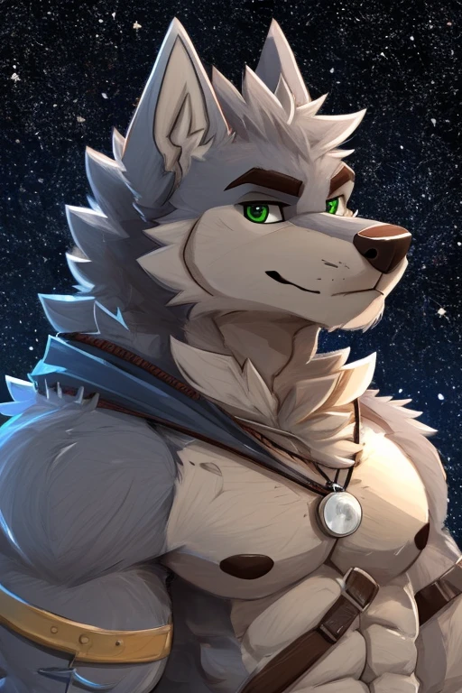 (great quality), lobo, alone, detailed face, detailed body, 5 fingers, Detailed hands, green eyes, detailed eyes, short hair, 2 arms, whole body, ((creative pose to draw it)), to the screen,((image for circular profile picture)), ((starry background)), ((Whole body)), por pache riggs