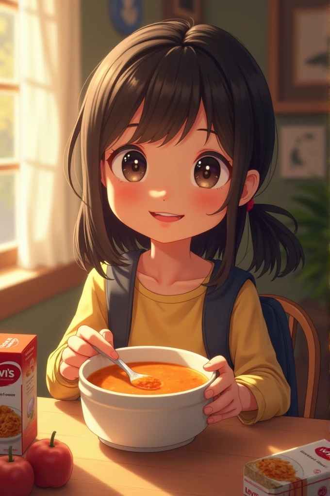 Cozy, a girl eating a soup
