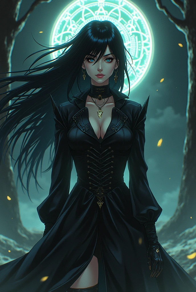 coven ahri, 1girl, dress, detached sleeves, multicolored hair, black hair with white big hair streaks, bangs, wavy black, wavy hair, animal ears, yellow eyes, very pale skin, dark purple makeup, black lipstick, dark ambient setting with dark illumination, set in the bewitching night-time, master piece, best quality, she holds a magic light brilliant rose sphere with a animal skull within, award winning art, terrific, black hair with big white hair streaks, dark setting, coven, terrific, portrait, close up face, detailed,detailed eyes, elf woman, flowers, wet hair,full body