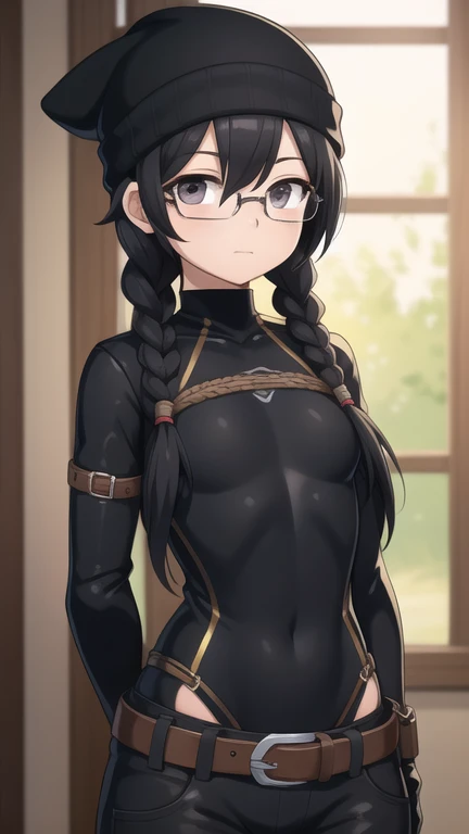 masterpiece, highest quality, High resolution, girl,saw 2, blue eyes, black hair, Low twintails and short cut, medium breasts, frown,blush, Sweat,girl1名, Black tight suit, streak, Raise your arms high and tie them with a rope,hanging in the air,looking at the viewer,jungle,the sky is cloudy,The water surface is black and murky, (quicksand:1.3),