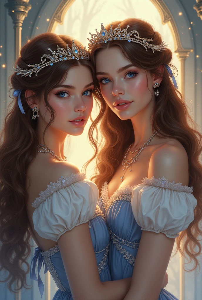 (absurd, highres, ultra detailed), 2girl, 2 sibbling of the nobility, 2 girl are twins, twins, twins, lesbians, romance, lovers , soft style,