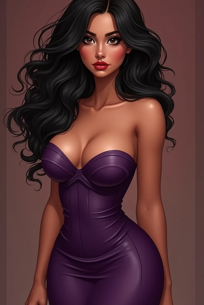 animated pornbeautifull woman, 30 years old, black hair, wearing a purple transparent shirt with a sexy mini bra and worn jeans with exposed thong threads, sexy pose