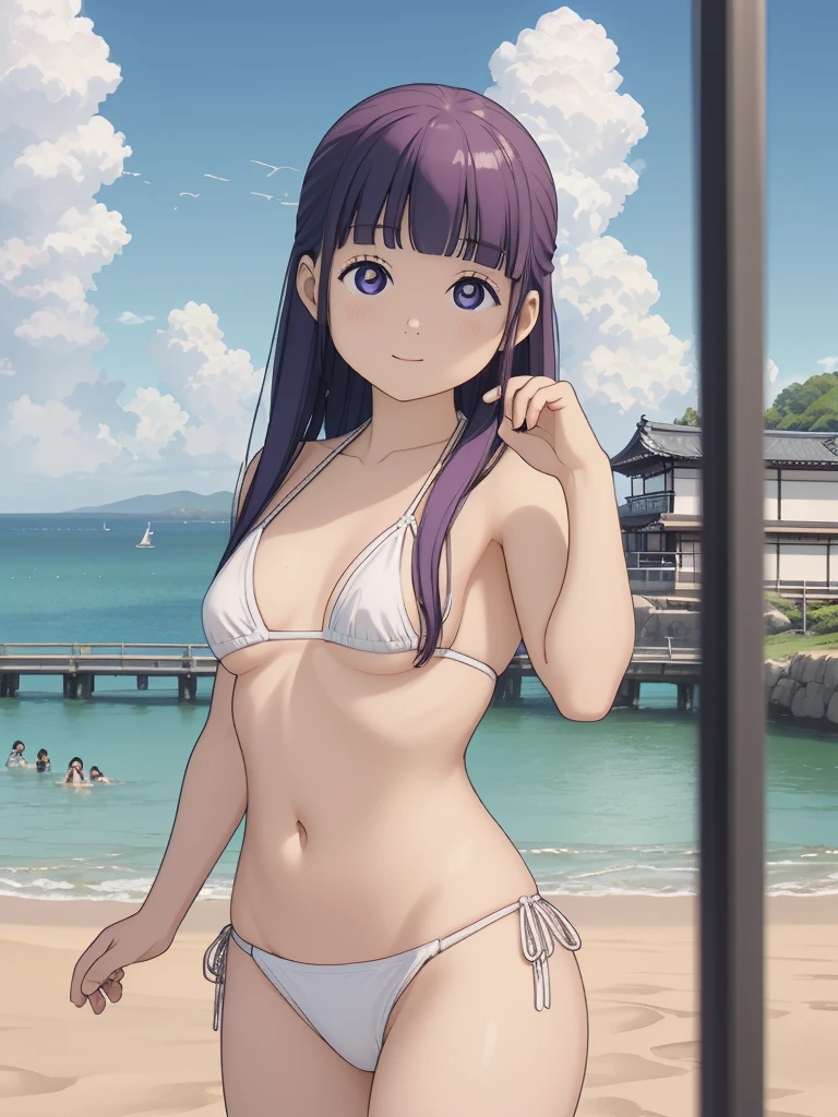 (****ars old:1.4),(Very Young Face), (japan Person femes idol), 1girl, 1girl, (white micro bikini style:1.4), Stroll along the seaside, sunshine, (masterpiece:1.0),(best_quality:1.0), ultra high res,4K,ultra-detailed, photography, 8K, HDR, highres, (perfect anatomy:1.2),(Beauty of form:1.4) Golden ratio, big eye,