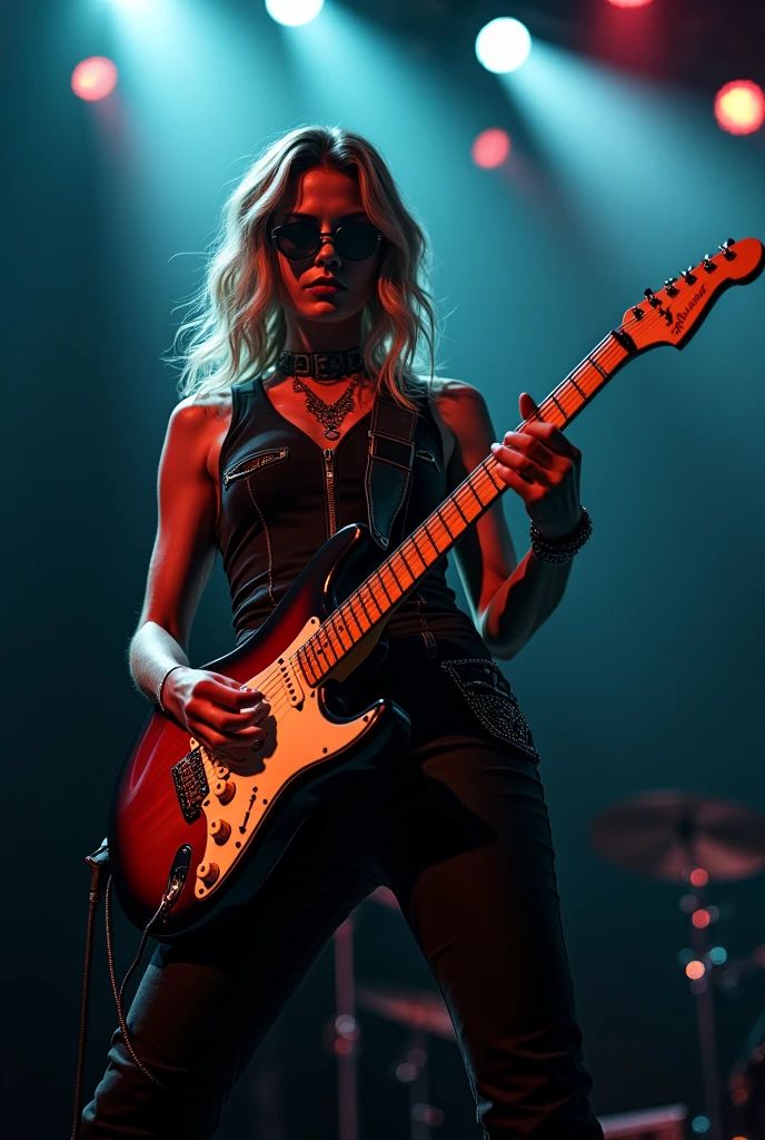 blond blond woman in leather outfit playing guitar on stage, a portrait by derek zabrocki, flickr, private press, live concert photography, playing guitar onstage, concert photography, dreamy rock girl, 2011, 2 0 1 1, 2 0 1 2, beth cavener, 2012, lindsay adler, 2 0 1 0, rectangle