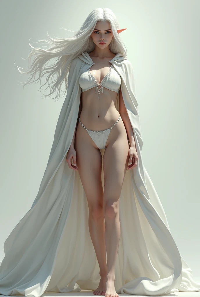 Great masterpiece, epic CG work, fashion model 25 years old [[[[full body]]], [[[[chest], [[neck], [shoulder]]]]], perfect eyes, perfect iris, perfect lips, perfect teeth, perfect skin, soft front light, glowing light, HDR, (pastel color: 1.2), standing on the runway in white transparent sexy bikini, full body size, light and shadow following, ceramic smooth skin