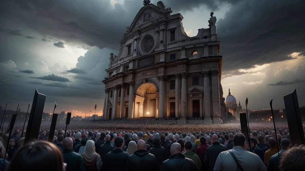 scene of the Bible rapture, jesus in heaven with angels, city on knees, frightened, people running, new york city, time square, return of christ, return of christ, scene of the second coming of christ, angels in heaven, jesus christ white in heaven